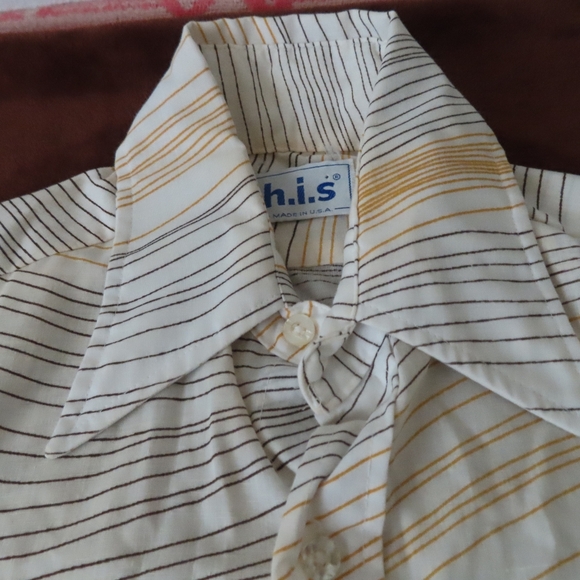 VTG H.I.S. Button Up Shirt striped press free Small 14-14.5 Rare USA dagger - Picture 6 of 7